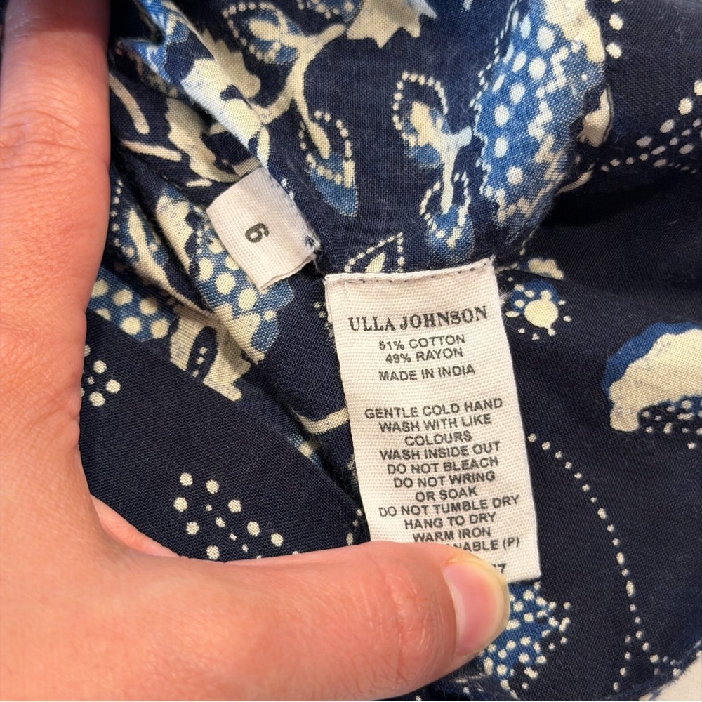 Ulla Johnson Floral Navy One Sleeve Off the Shoulder Top Medium - Picture 3 of 7